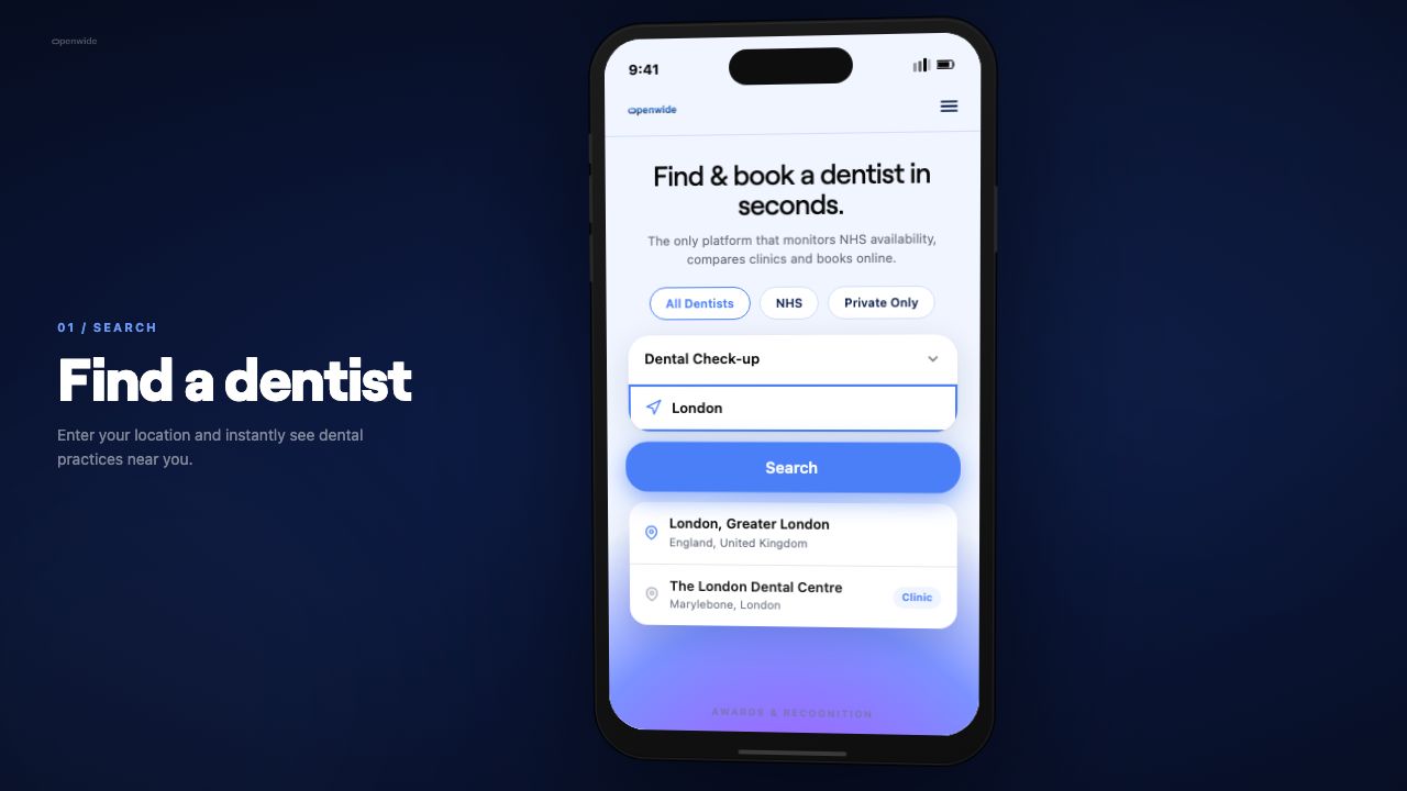 OpenWide explainer — find and book a dentist in seconds